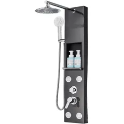 KLARWERK® BEN | Duschpaneel Edelstahl Schwarz Kopfdusche & Handbrause | Duschsäule mit Massagedusche | Duschsystem Mischbatterie Regen Duscharmatur