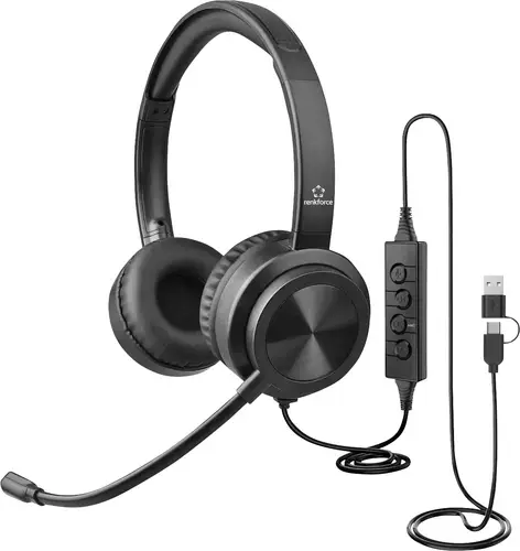 Renkforce RF-HS-430 On Ear Kopfhörer kabelgebunden Stereo Schwarz Lautstärkeregelung, Mikrofon-Stummschaltung Computer