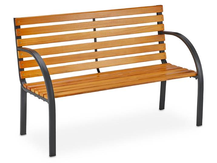 Relaxdays Gartenbank, 2-Sitzer, Hartholz Streben, Stahl, Outdoor, Balkon & Terrasse, Bank, HBT 84 x 122 x 60 cm, natur