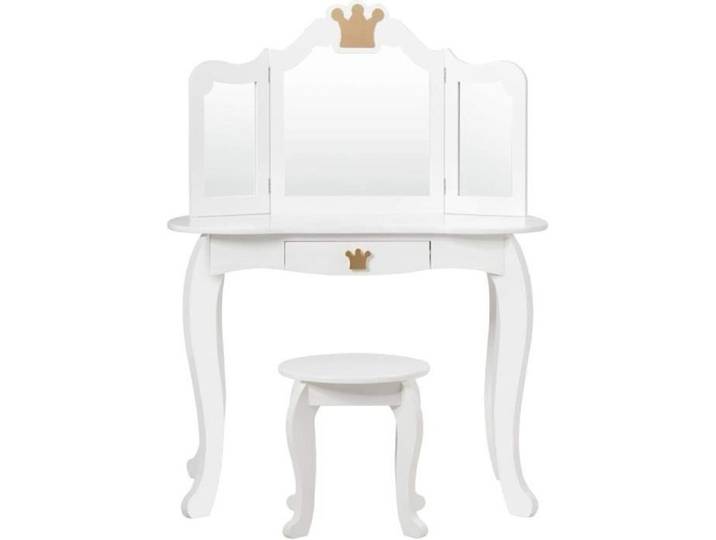 Giantex Coiffeuse pour Enfant avec Tabouret Miroir Amovible Table de Maquillage avec Tiroir pour Fille Blanc