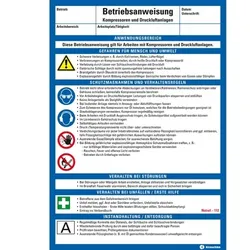 König Werbeanlagen Dreifke® Maschinenbetriebsanweisung Kompressoren u. Druckluftanlagen, Kunststoff, 210x297mm, ASR A1.3, DIN EN ISO 7010