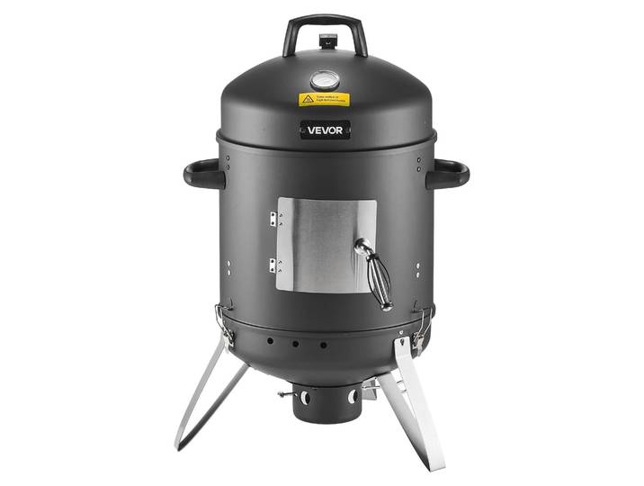 Fumoir VEVOR\, gril vertical au charbon de bois de 40 cm\, gril en acier revêtu avec 2 grilles\, thermomètre\, ouvertures d'aération & bac à cendres amovible\, fumoir BBQ pour les barbecues