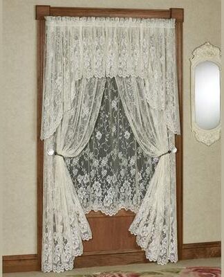D Kwitman & Sons-Exclusive Win Enchanting Roses Lace Curtain Panel, 56 x 95, Ivory