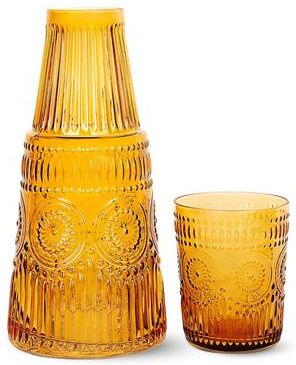 Elle Decor Bedside Water Carafe with Tumbler Set Pitcher - 33 oz