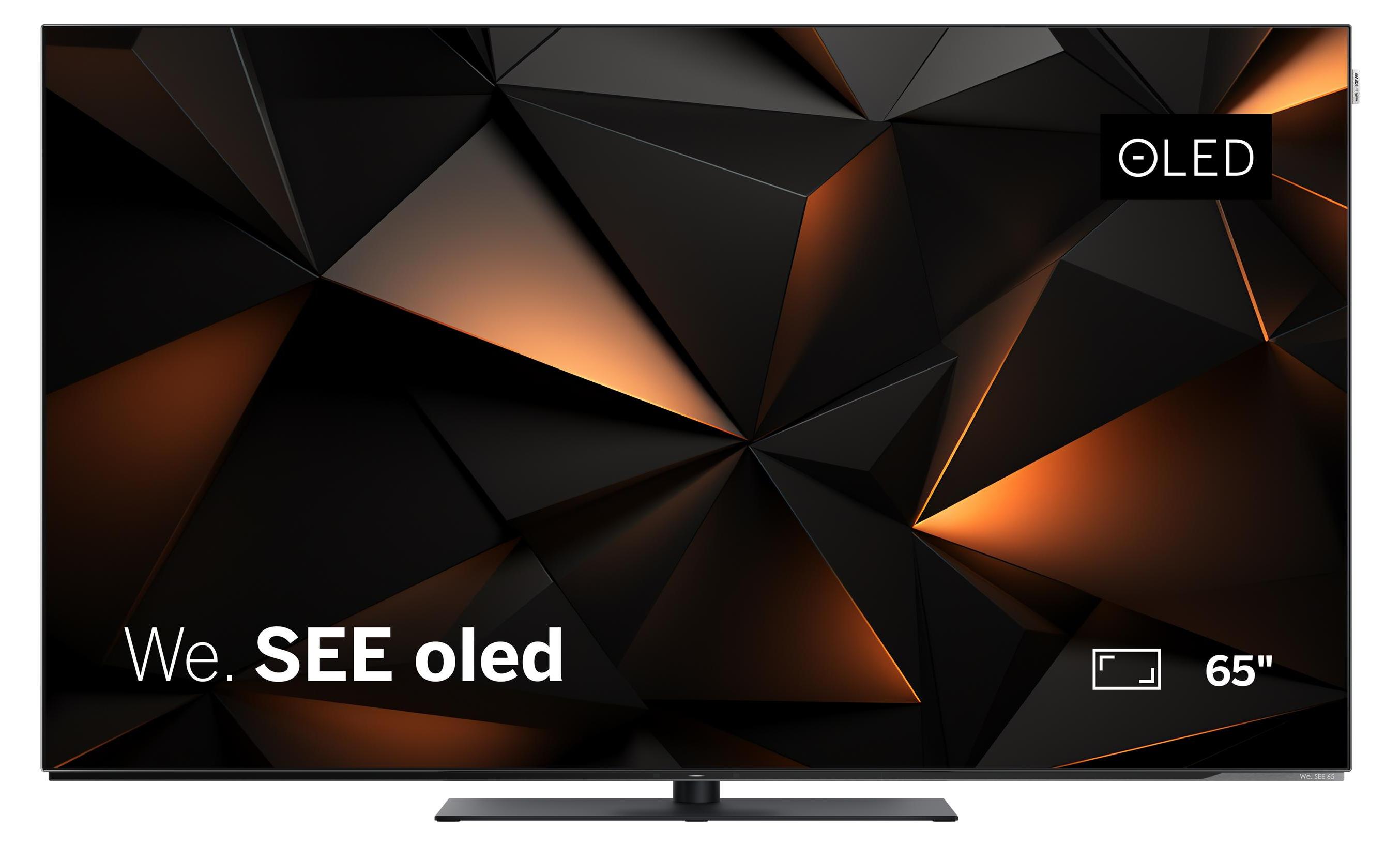 LOEWE We. SEE 65 Zoll OLED-TV, Ultra HD, Smart TV, HDR, Dolby Vision, Dolby Atmos, 60W Soundbar, drehbarer Tischfuß, AirPlay, HDMI 2.1, dünn