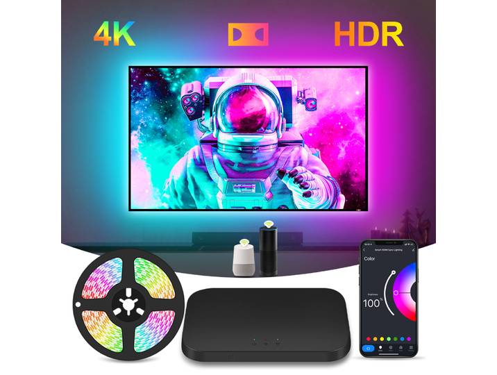 Rétro-éclairage LED ambiant HDMI 2.1, pour TV PC 17-120 pouces, bande lumineuse, boîtier de synchronisation HDMI, Support 4K 120Hz/HDR/CEC/TV Box/Console de jeu