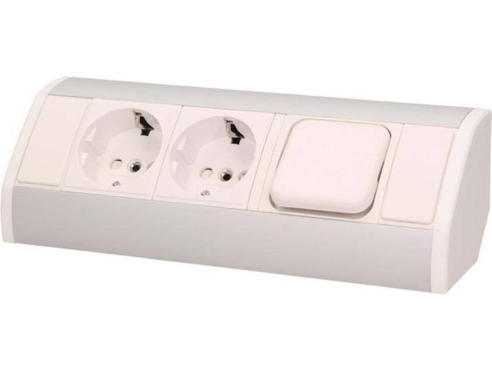 Bloc de prises en saillie\, argent-blanc\, 2x\, un interrupteur\, 3680W