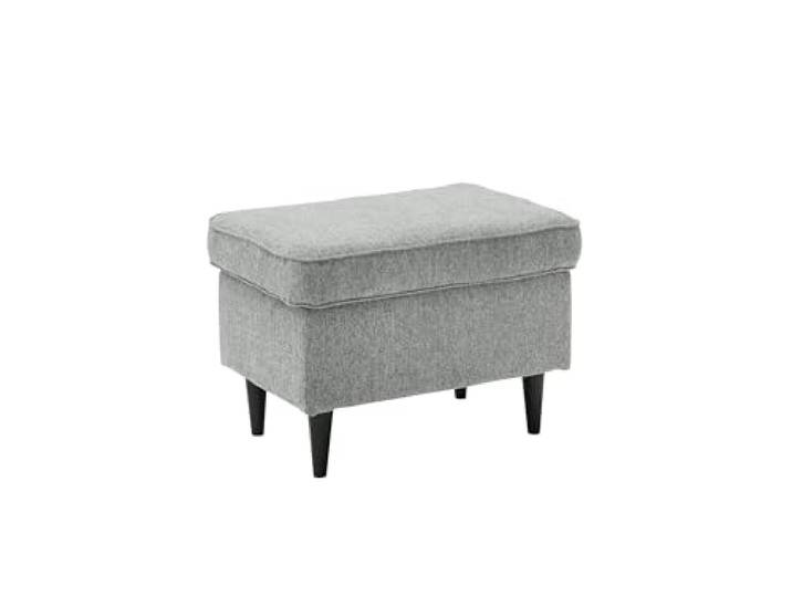 möbelando Fußhocker >Oskar< in Grey mit weichem 100% Polyester-Stoffbezug, Schaumstoffpolster, schwarzen Massivholzfüßen, 63x43x42 cm, pflegeleicht, teilw. zusammengebaut und schnell einsatzbereit.