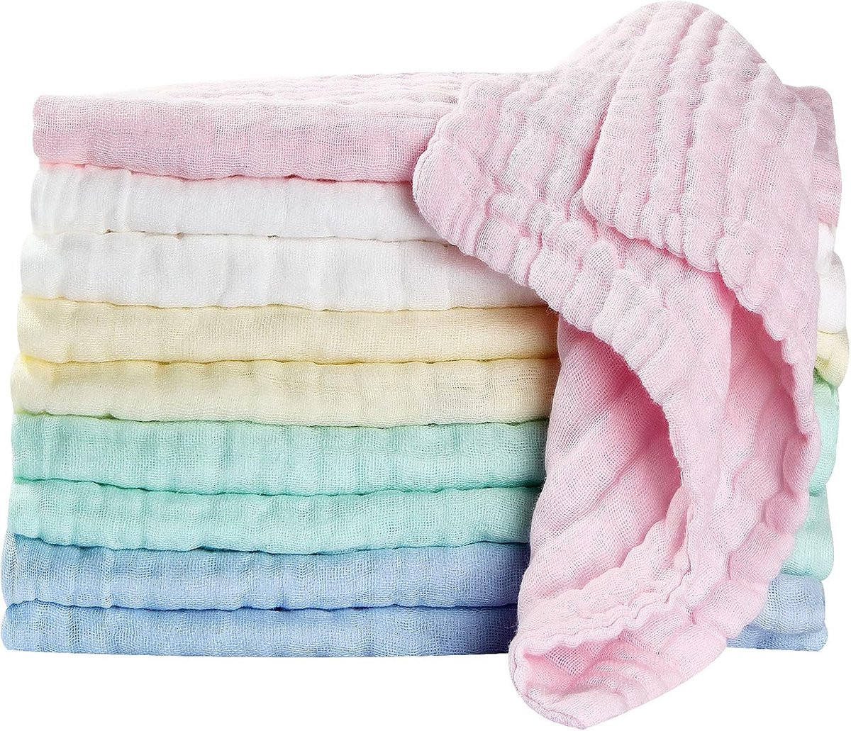 Set van 10 wasbare katoenen babydoekjes en gezichtswashandjes voor de gevoelige huid, 25 x 25 cm