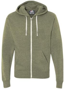 J America JA8872 Men's Triblend Full-Zip Hooded Sweatshirt in Olive size XS 8872