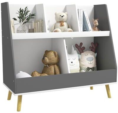 Kodotan sofa Kids Bookcase Toy Shelf,2 Tier Toddlers Toy Storage Shelf with 5 Compartments,Anti-tip Device,Pine Wood Legs