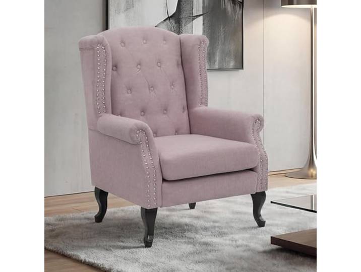 Mendler Sessel Chesterfield Stoff/Textil - Hellrosa ohne Ottomane