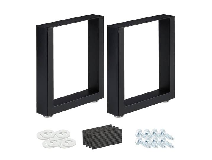 Relaxdays Tischkufen Schwarz 2er-Set Stahl 40x43 cm, Metall, 40x43x8 cm, Esszimmer, Esstische, Tischsysteme, Tischgestell