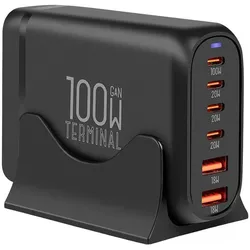 Obal:Me Terminal GaN Desktop-Ladegerät 4C2A 100W Schwarz (100 W, 4 Ports), USB Ladegerät, Schwarz