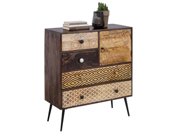 Landscape Kommode, Mehrfarbig, Holz, Metall, Mangoholz, massiv, 4 Schublade(n) Schubladen, 80x90x35 cm, Holzmöbel, Kleinmöbel Holz, Holzkommoden