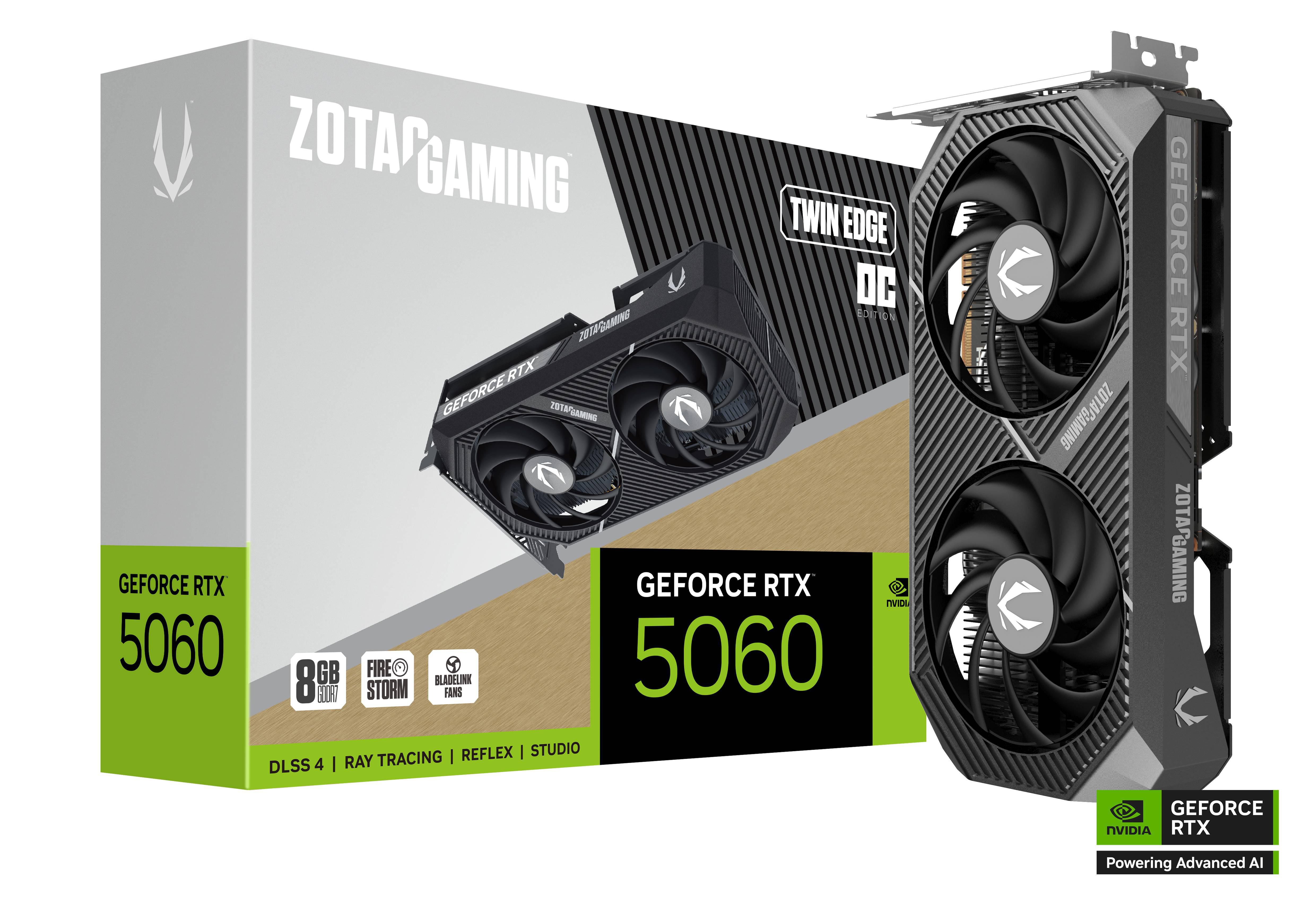 ZOTAC GAMING GeForce RTX 5060 Twin Edge 8GB OC GDDR7 Grafikkarte 3x DP, 1x HDMI ZT-B50600H-10M
