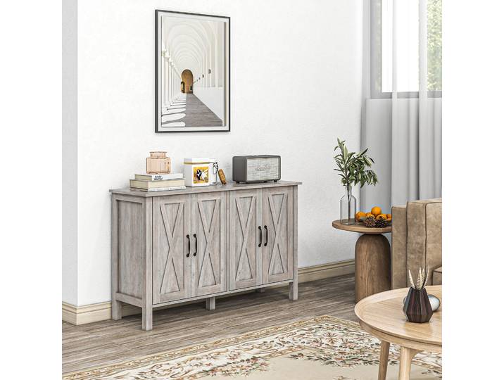 HOMCOM Buffet Rustique Bois 4 Étagères Réglables Gris 120x75cm