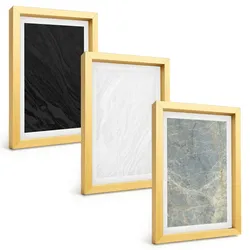 BILDER SET 3er Set - 20x30 cm Goldrahmen - Die Farben eleganter Steinstrukturen