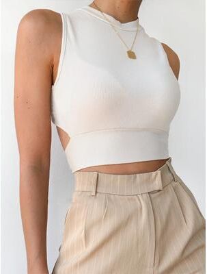 Women Boutique Backless Criss Cross Crop Tank Top For Women Slim Summer Streetwear white m