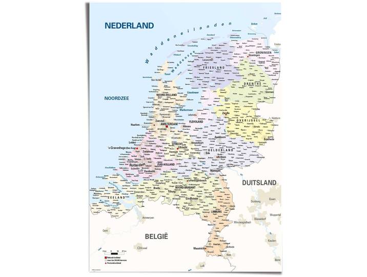 Poster REINDERS Schulkarte Niederlande , blau (farbe bild(er): blau), B:100cm H:140cm T:0,1cm, Papier, Bilder, Poster
