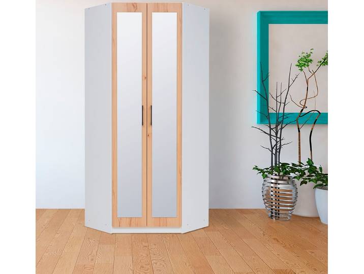 Eckkleiderschrank PRIESS Lissabon , braun (lichtweiß, astkernbuche), B:78cm H:193cm T:36cm, Holzwerkstoff, Schränke, Eckkleiderschrank