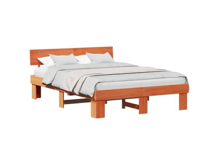 PUGYNBK Bettgestell mit Kopfteil, Kiefernholz, 150 x 200 cm Robuste feste Leisten, modernes Design, einfache Reinigung, Wachsbraun