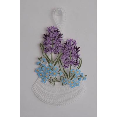 Fensterbild STICKEREIEN PLAUEN "Hyazinthen" Gr. 1, bunt (blau, grün, lila), B:16cm H:28cm, Polyester, Fensterbilder