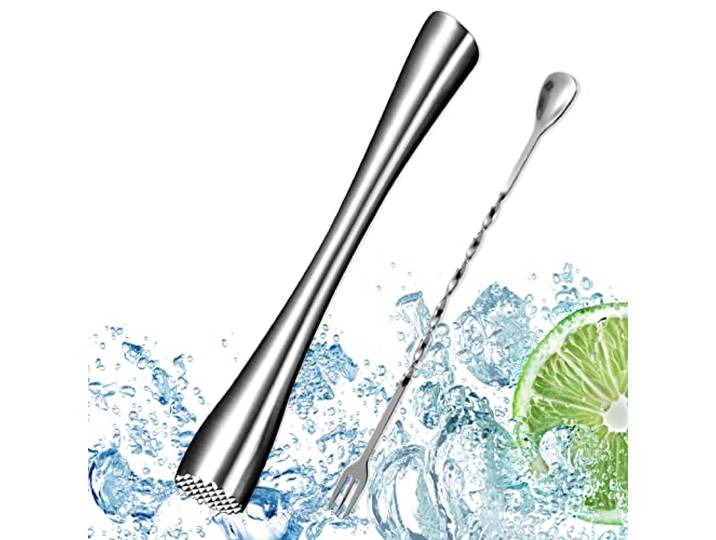 FAEFTY Roestvrijstaal cocktaillelelepel, Mojito stamper, ijshakker, cocktail muddler, 26 cm