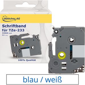 Kompatibles Schriftband für Brother TZe-233, 12mm, Länge 8m, blau auf weiß