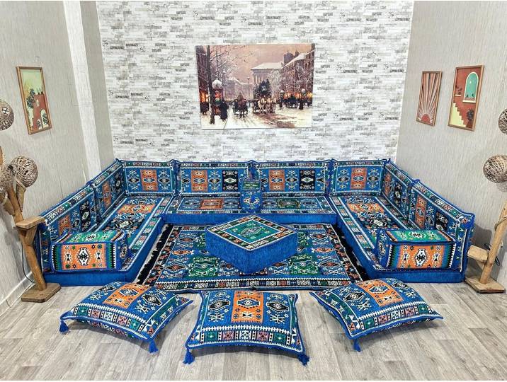 CaddeBuy Sofa Orientalische Sitzecke Milas Blau – Arabisches Majlis Sofa, Bodensofa