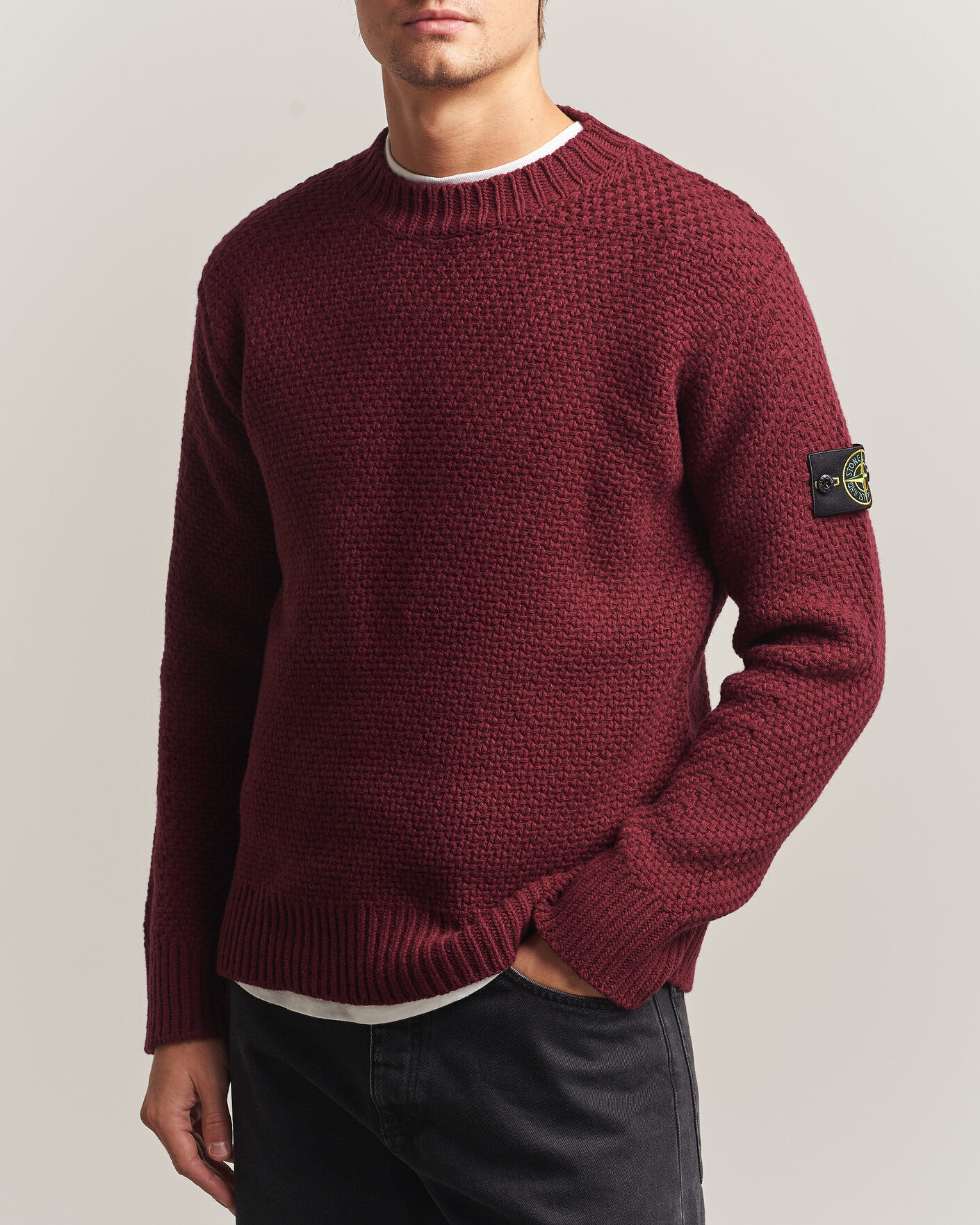 Stone Island Basket Stitch Lambswool Crew Neck Amaranth men XL Rød