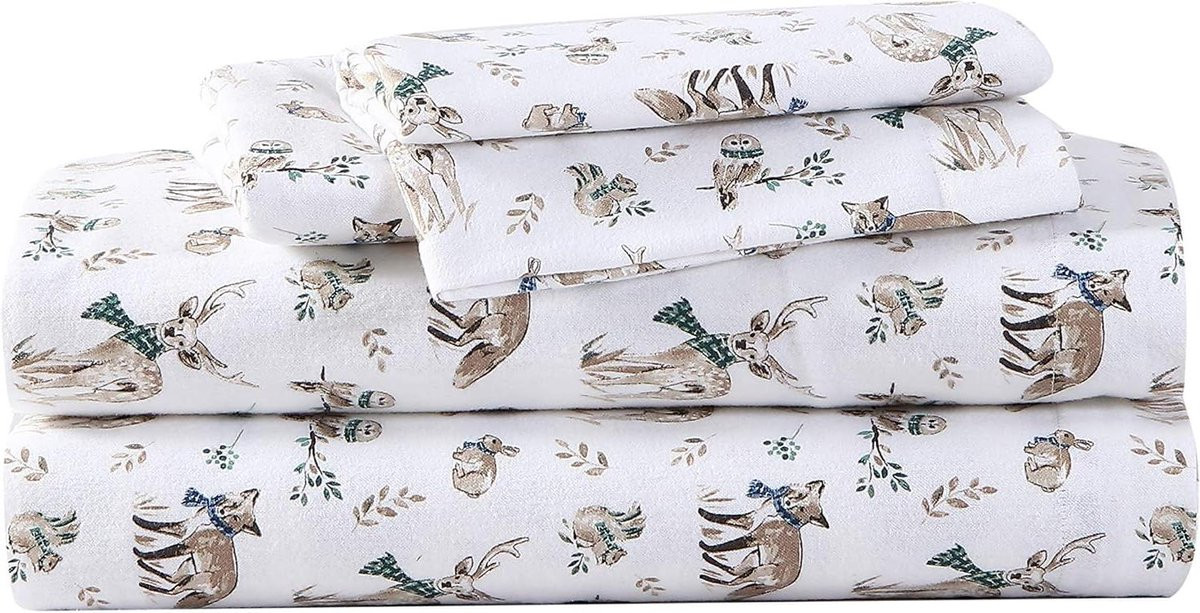 Flanellen Lakenset Woodland Vrienden - Queensize - Zacht en Warm Beddengoed