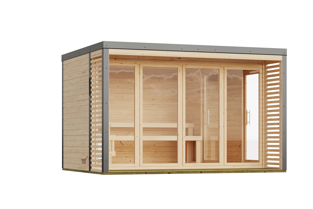KARIBUHOLZT Sauna Ares 4 o. Zub. natur,graualu,KG Tür 16989868