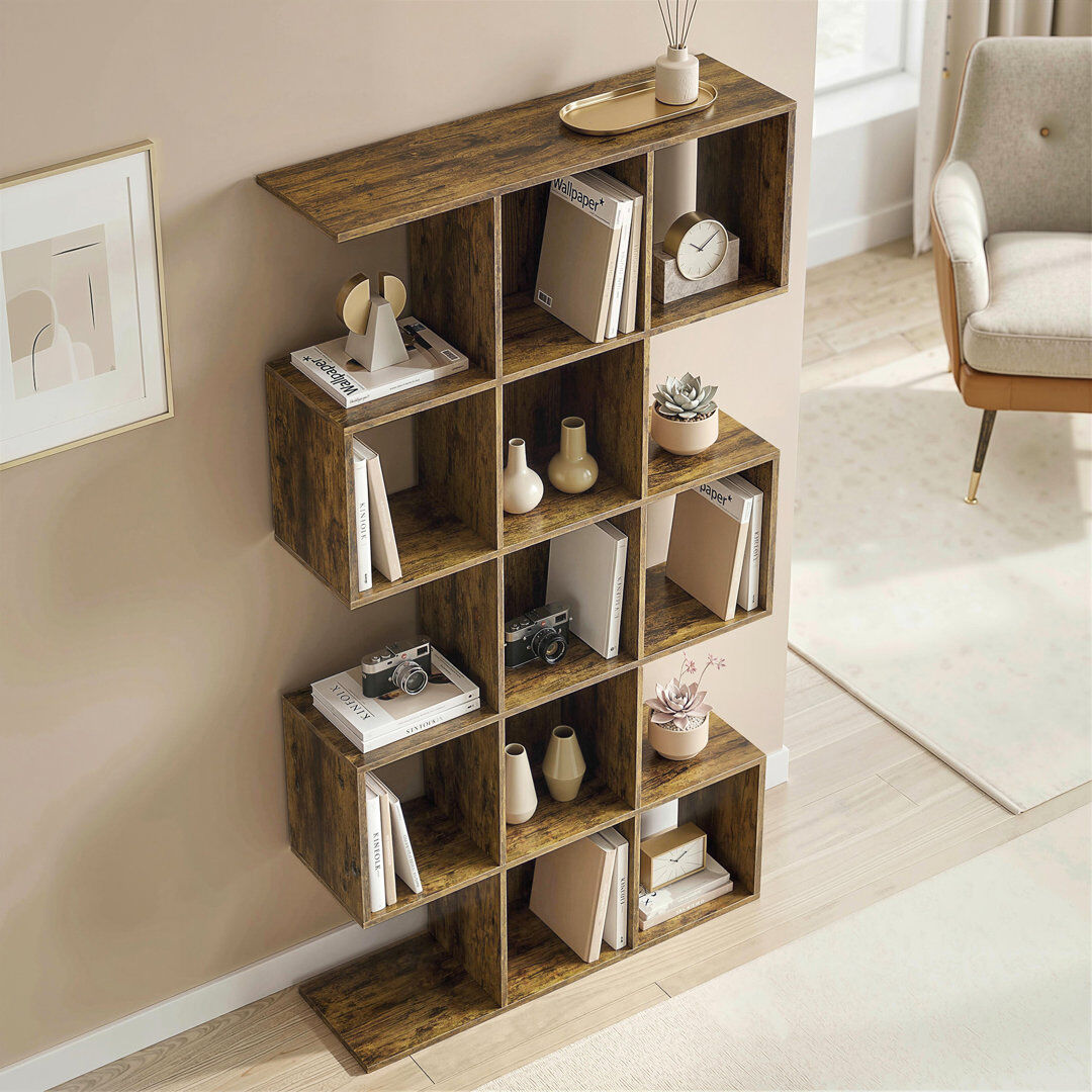 Rebrilliant HOMCOM Geometric Bookshelf, 5-Tier S Shaped Bookcase Rustic Brown 157.5cm H X 80cm W X 24cm D
