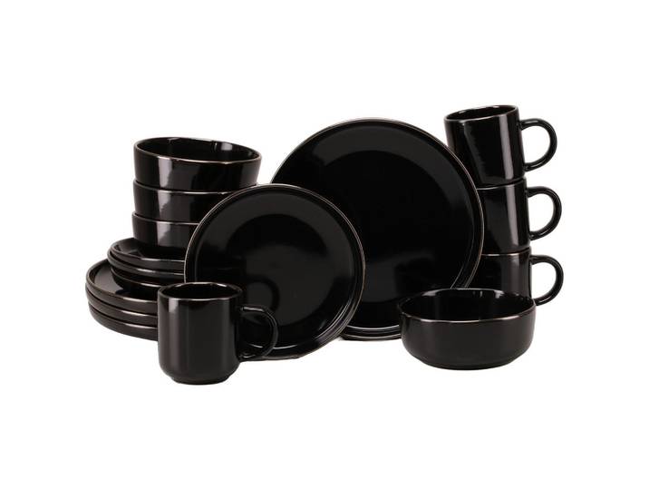 Creatable Kombiservice Nordic Festive Schwarz, Schwarz, Goldfarben, Keramik, 16-teilig, 300 ml,450 ml, stapelbar, Geschirr, Geschirrsets, Kombiservice