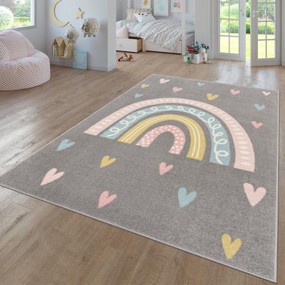 Paco Home Kids Rug with Rainbow and Hearts in Pastel Colors