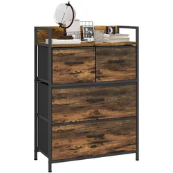 HOMCOM Kommode, Sideboard mit 4 Faltbaren Schubladen aus Stoff, Regal und Griff