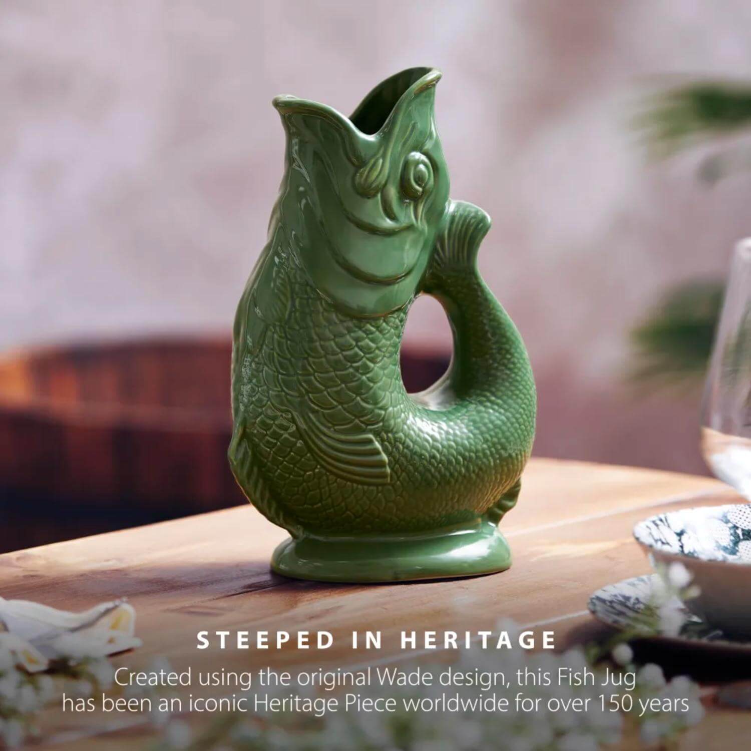 Wade Fish Earthenware 0.6 Litre Gluggle Jug - Forest Green