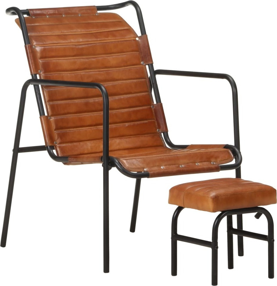 Syfax Vintage Relaxfauteuil met Voetenbankje in Bruin Echt Leer