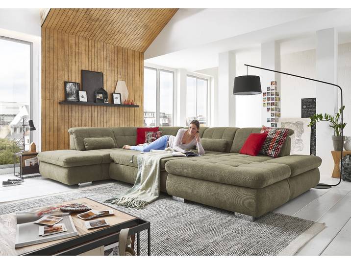 Wohnlandschaft DIE PLANBAR MP-IN17004 U-Form, Breite 382 cm, mit Federkern-Polsterung , grün (olive), B:382cm H:84cm T:260cm, 100% Polyester, Sofas, Wohnlandschaft, Federkern-Polsterung, wahlweise mit Funktionen