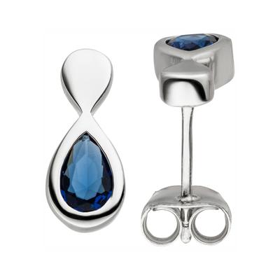Paar Ohrstecker JOBO "Tropfen", silber (silber 925, blau), Ohrringe, Damen, Silber 925 (Sterlingsilber), 925 Silber mit blauen Glassteinen