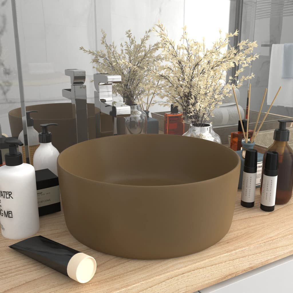 Belfry Bathroom Katha 400mm L x 400mm W Ceramic Circular Sink Cream 400mm W