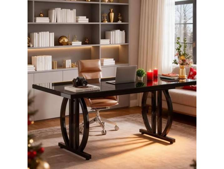 Grand Bureau d'ordinateur 160cm Bureau d'ordinateur moderne Sac de Rangement Latéral Table d'Ordinateur Moderne Noir