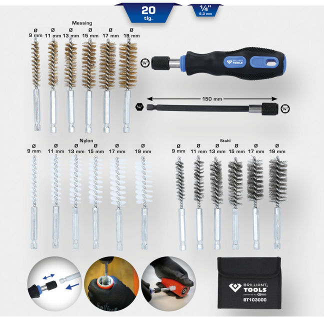 Brilliant Tools Jeu de brosses de nettoyage, 20 pcs (BT103000)