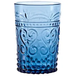 Zafferano Safranfarbenes Set aus 6 provenzalischen Trinkgläsern, Aquamarin, mundgeblasenes Glas mit Reliefdekor für Alltag und elegante Tischdekorationen