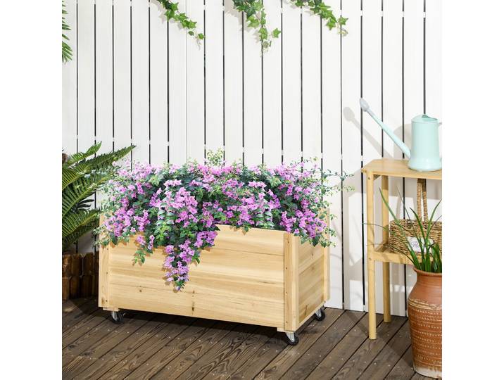 Outsunny Jardinière Bois Roues 89x48x47cm Naturel
