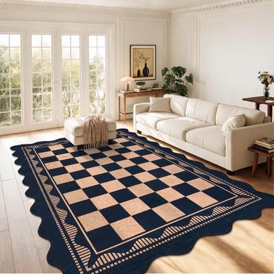Garvee Scalloped Modern Checkered Area Rug