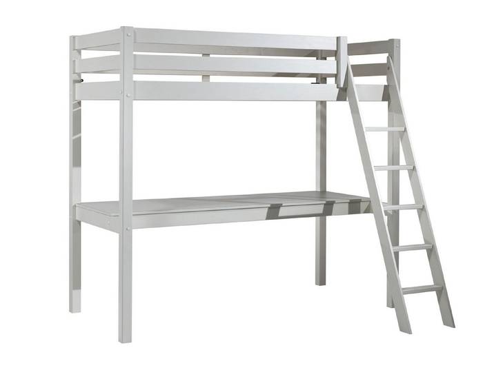58 aufm Kessel Kinderbett Hochbett+Schreibtisch Karolina 209x165x190 Kinderbett Massivholz Weiß (inkl. Versand, Lieferung bis Verwendungsstelle), Liegefläche 90x200, platzsparendes Bett, Schreibplatte, Rolllattenrost