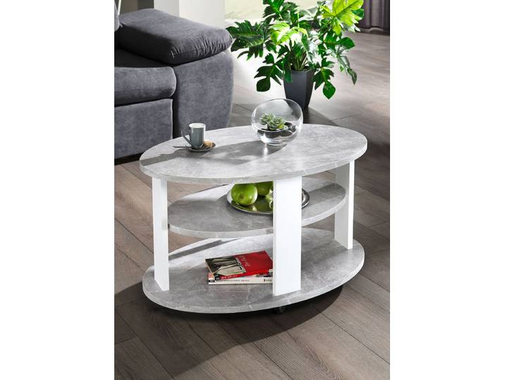 Couchtisch auf Rollen, Beton-Weiss