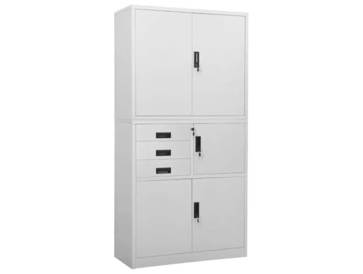 Helloshop26 Büroschrank, modernes Design, 90 x 40 x 180 cm, mit 3 verstellbaren Einlegeböden, aus Stahl, Hellgrau, 02_0046912